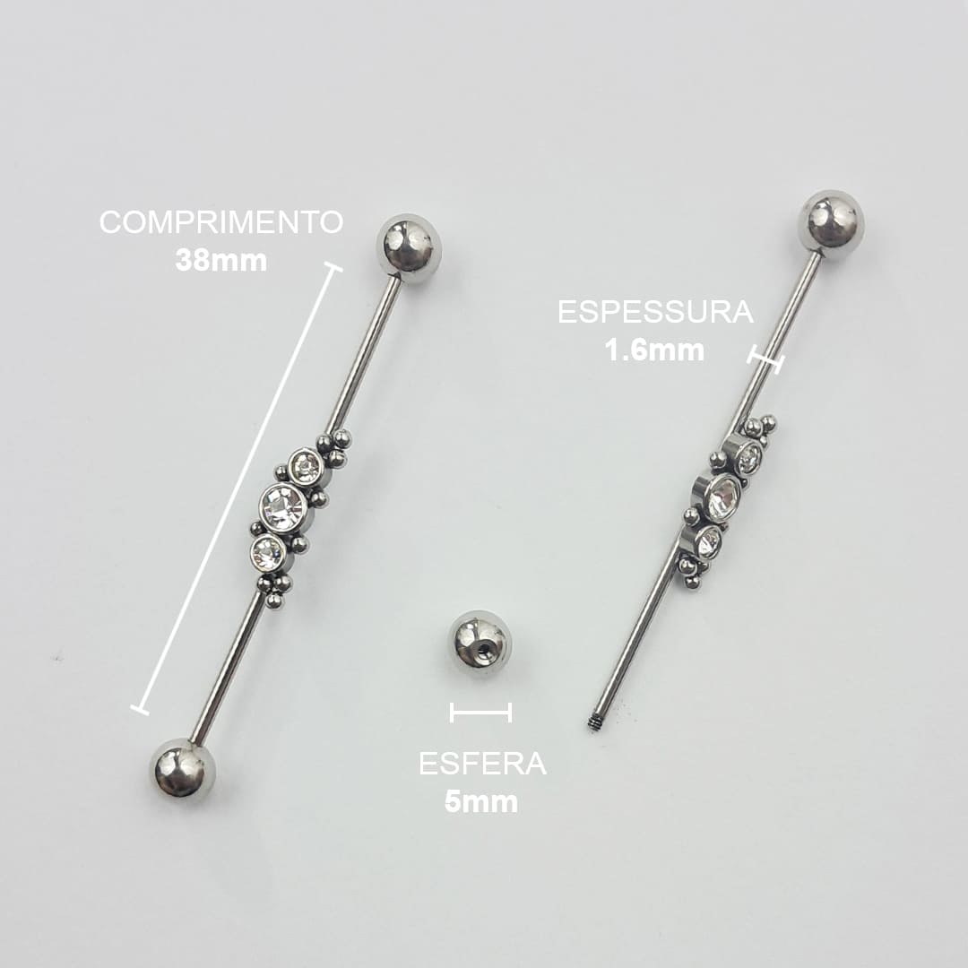 Piercing Transversal Zircônia Bolinha Aço Cirúrgico