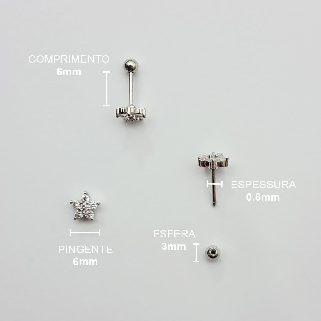 Piercing Orelha Nariz Tragus Labret Zircônia Flor Aço Cirúrgico