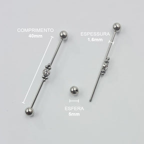 Piercing Transversal Zircônia Bolinha Aço Cirúrgico