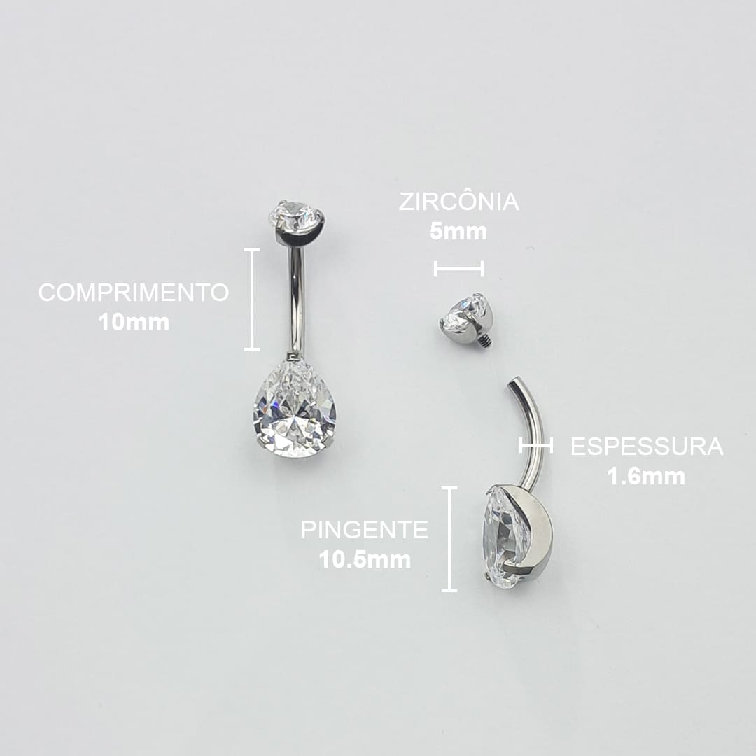 Piercing Umbigo Zircônia Gota Titânio