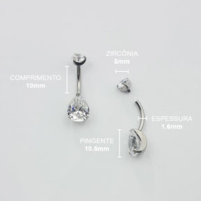 Piercing Umbigo Zircônia Gota Titânio