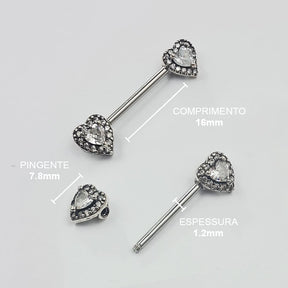 Piercing Mamilo Barbell Coração Zircônia Aço Cirúrgico