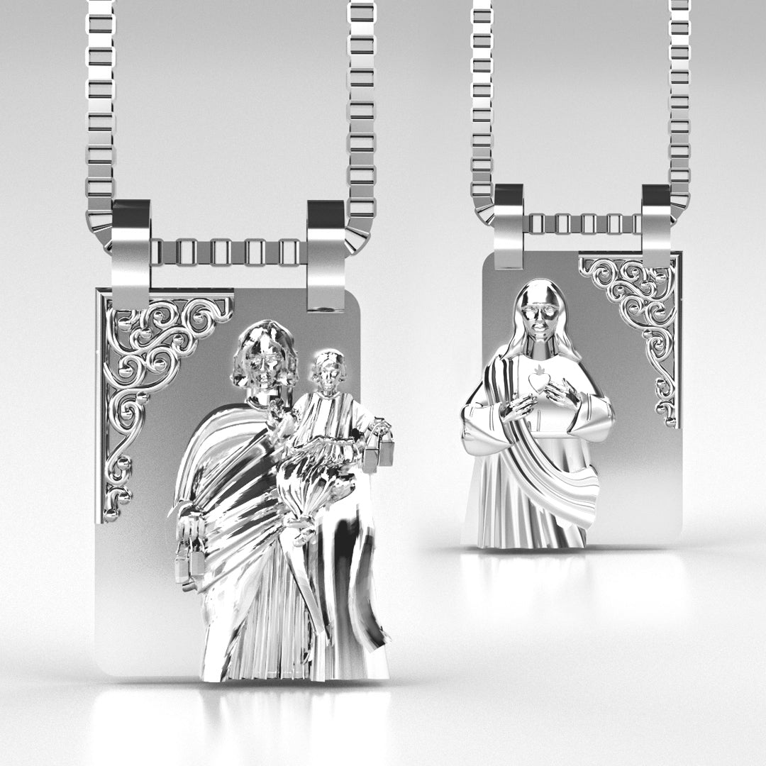 Escapulário Sagrado Coração Nossa Senhora do Carmo Prata 925