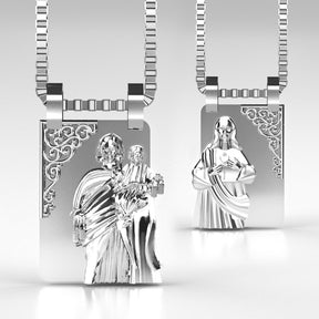 Escapulário Sagrado Coração Nossa Senhora do Carmo Prata 925