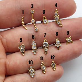 Piercing Orelha Nariz Tragus Labret Zircônia Aço Cirúrgico Dourado