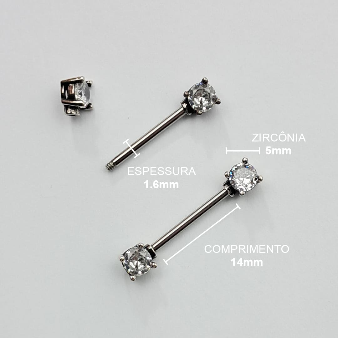 Piercing Mamilo Barbell Zircônia Aço Cirúrgico