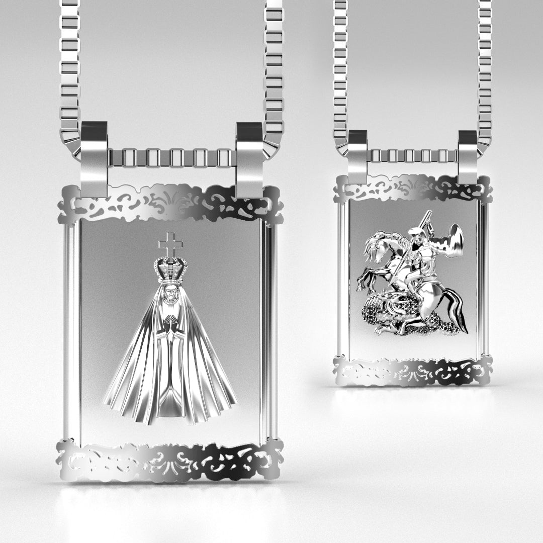 Escapulário Nossa Senhora Aparecida São Jorge Prata 925