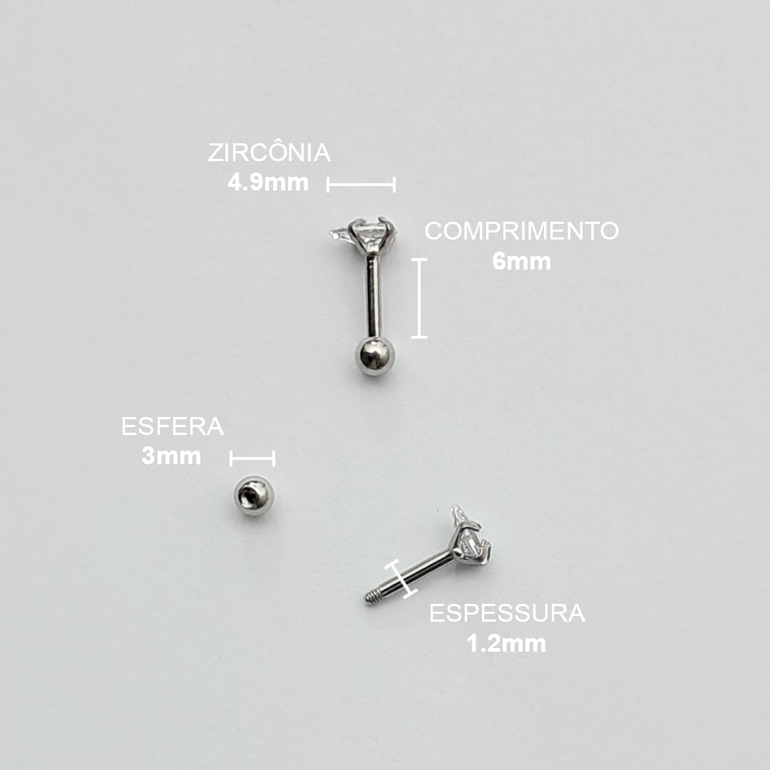 Piercing Orelha Nariz Tragus Labret Zircônia Gota Aço Cirúrgico