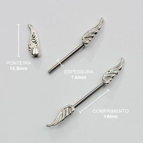 Piercing Mamilo Barbell Asas Aço Cirúrgico