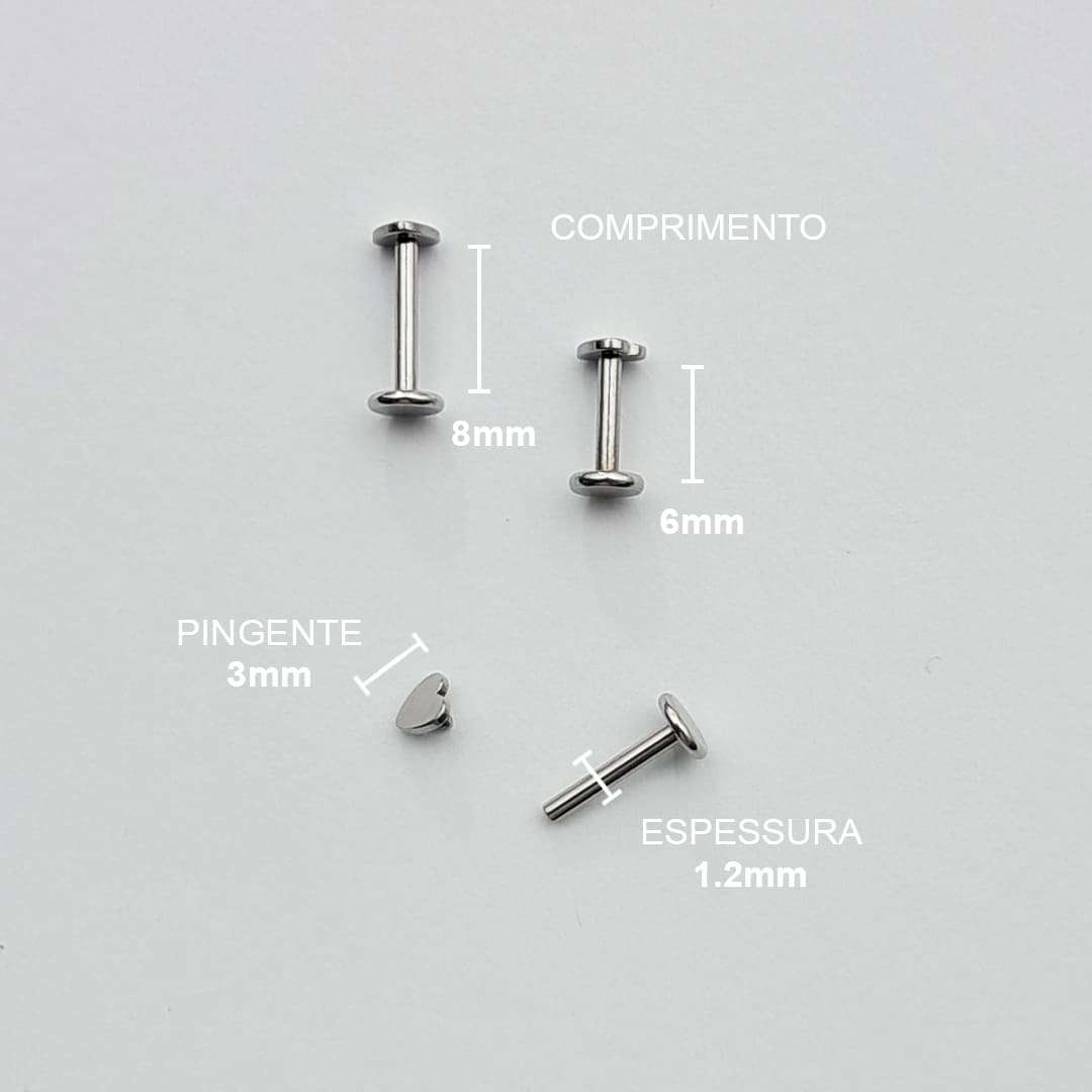 Piercing Orelha Nariz Labret Tragus Coração Titânio